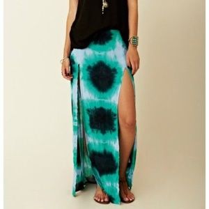 Blu Moon Two Slit Skirt in Aqua Tie Dye